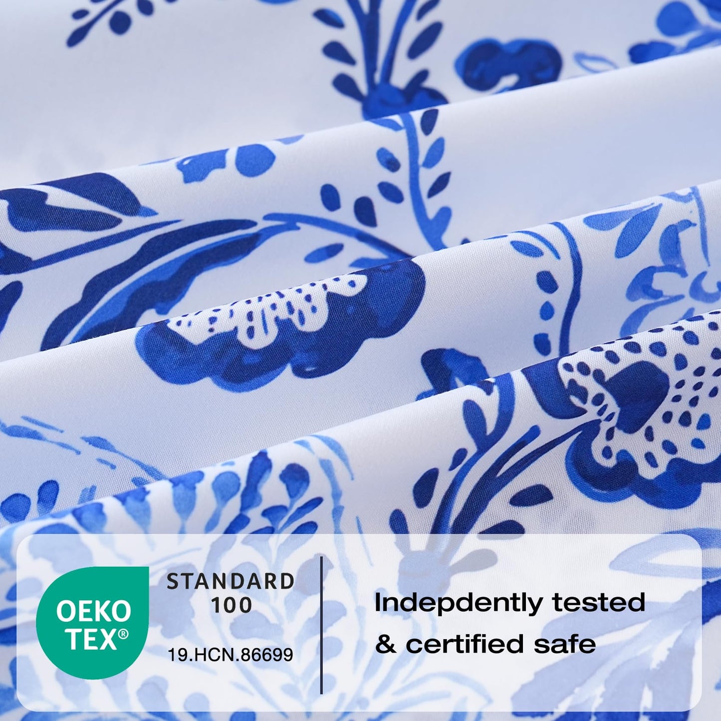 Yibeizi King Size Sheets Set Deep Pocket Blue Floral Bed Sheet Sets, Paisley Printed Soft Microfiber Oeko-Tex Hypoallergenic Sheets & Pillowcases Wrinkle Free Bedsheets
