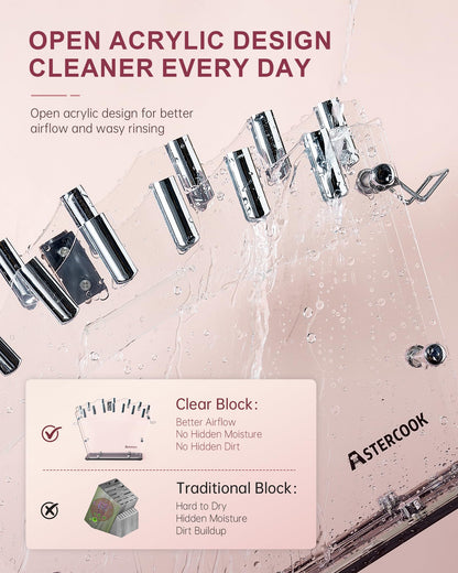 Astercook Knife Set with Block and Sharpener, 22 Piece Kitchen Knife Set Dishwasher Safe, Space-Saving Clear Knife Block with Knives for Everyday Home Cooking Mothers Day Gifts Pink