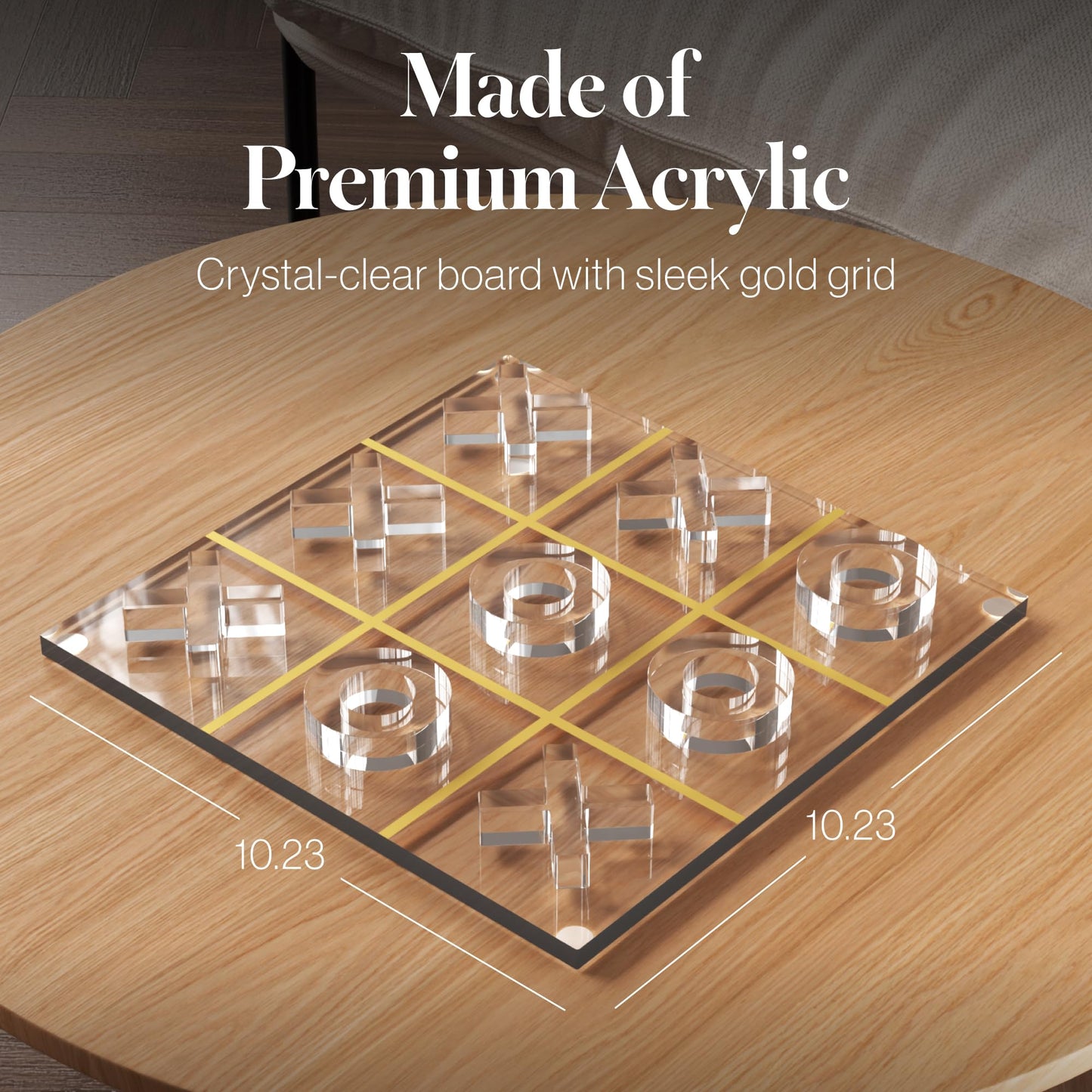 Aliz Collection Acrylic Tic Tac Toe Set - Luxury Tic Tac Toe Table Decor - Modern Coffee Table Game & Clear X and O Pieces - Decorative Acrylic Game for Home or Office - 10.23 x 10.23 x 1.06 Inches