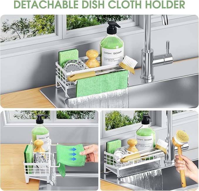 Self-Draining Kitchen Sink Caddy, Rustproof Non-Slip Sponge Holder