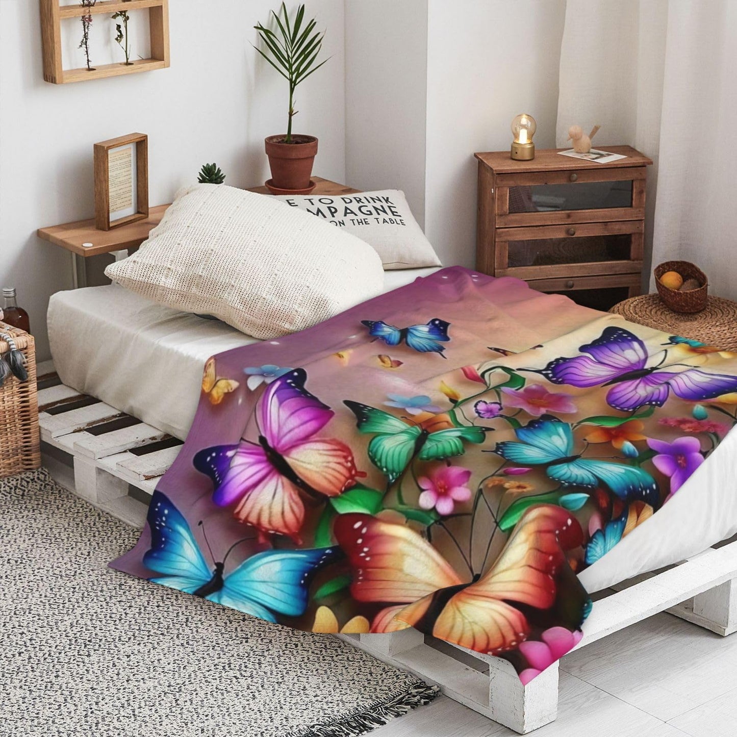 Ultra Soft Cute Butterfly Decor Butterfly Blanket Flannel Throw Blanket Bedding Suitable for Travel Camping Living Room Sofa Bedroom Decoration Gifts (Style-5, 50inx40in)