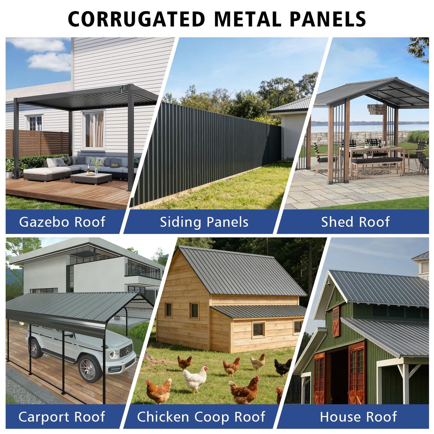 20PCS 160ft² Metal Roofing Panels 61.02"x18.9" Corrugated Metal Sheets Galvanized Exterior Siding Roofing Materials for Outdoor House Garages Sheds Pergola Gazebo Chicken Coop Stables, Grey