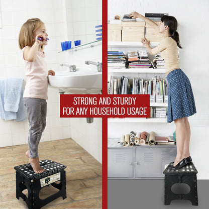 Spranster Super Strong Folding Step Stool - 11" - Sturdy Enough to Hold 300 Lb - Lightweight Foldable Step Stool for Adults and Kids - Opens with one Flip - Great for Kitchen, Bathroom and Bedroom