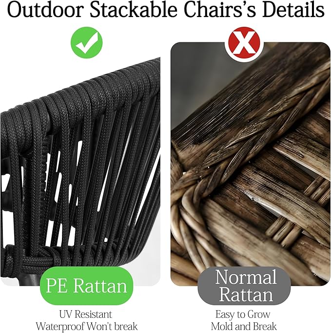 TWT Patio Dining Chairs Outdoor Stackable Dining Chairs for All Weather, Breathable Textilene Garden Outdoor Furniture for Backyard Deck (Black, Set of 4)
