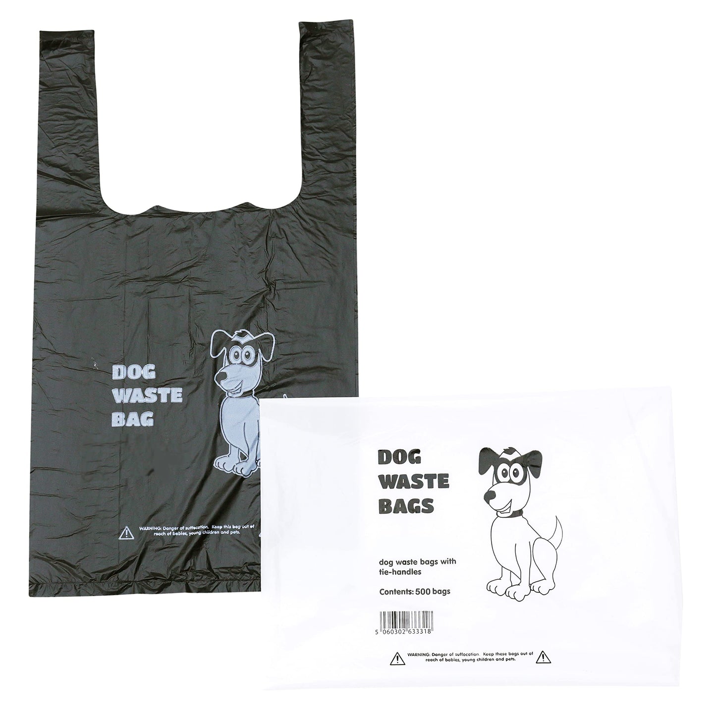 Pack of Dog Poo Bags - 500 x Dog Waste Bags - Black with Tie Handles