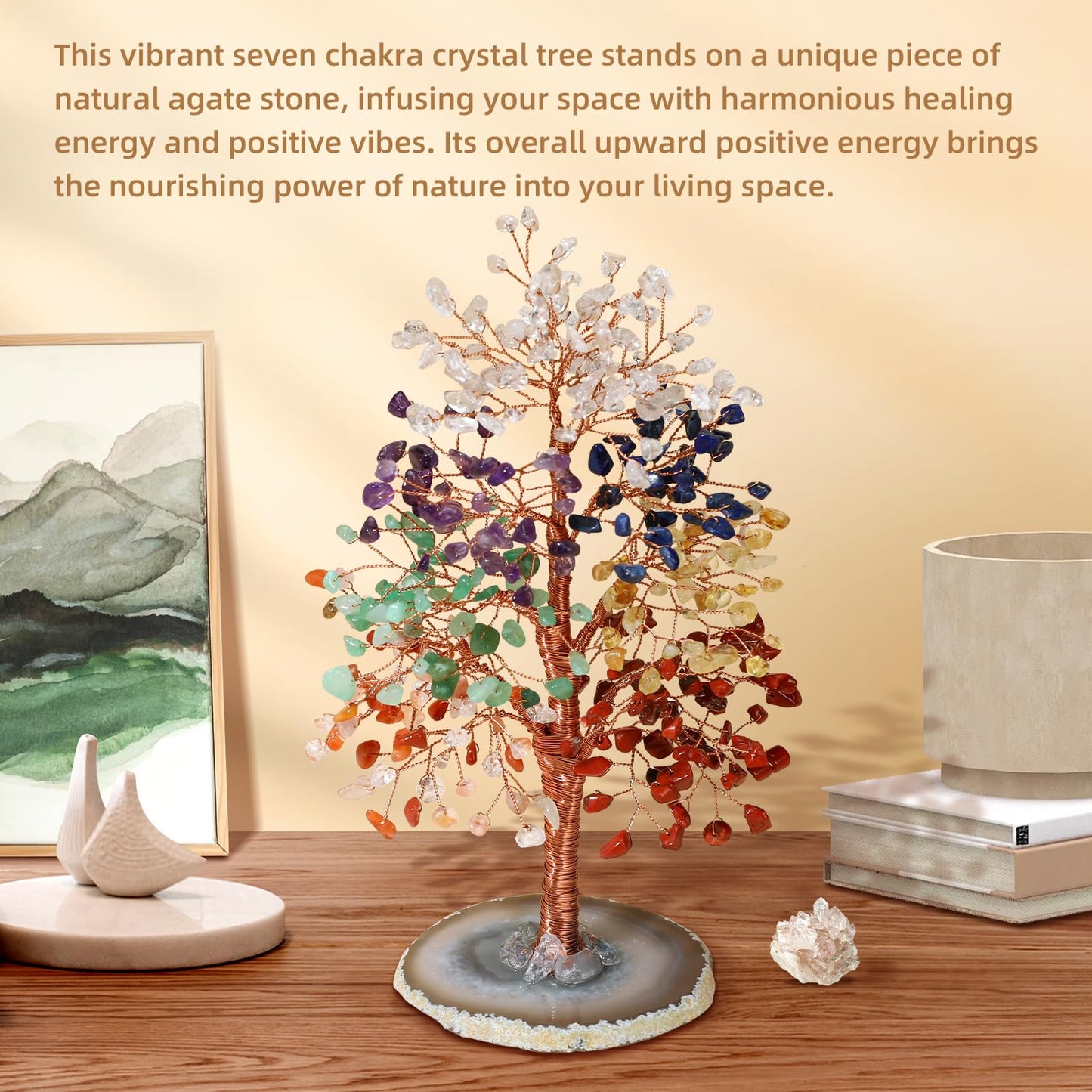 Hopeseed 7 Chakra Crystal Tree of Life Handmade Bonsai Healing Crystal Trees for Home, Desk, Living Room, Office Decor for Positive Energy, Good Luck Birthday Gifts for Women, Mom, Men