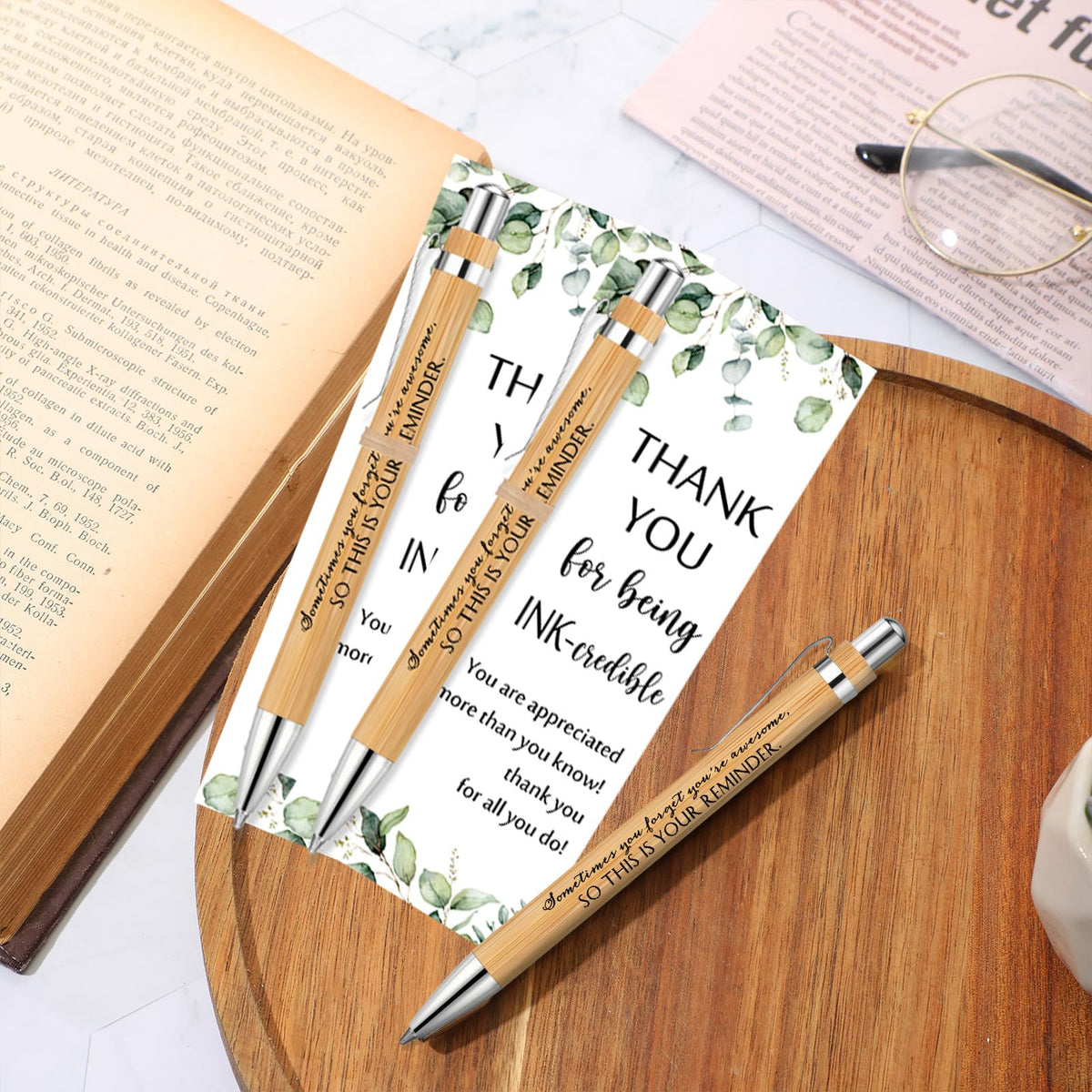 Yeaqee 36 Sets Employee Appreciation Gift Bulk Thank You Inspirational Bamboo Pen with Card Appreciation Gift for Nurse Teacher Admin Professional Volunteer Coworker Staff (Your Reminder)