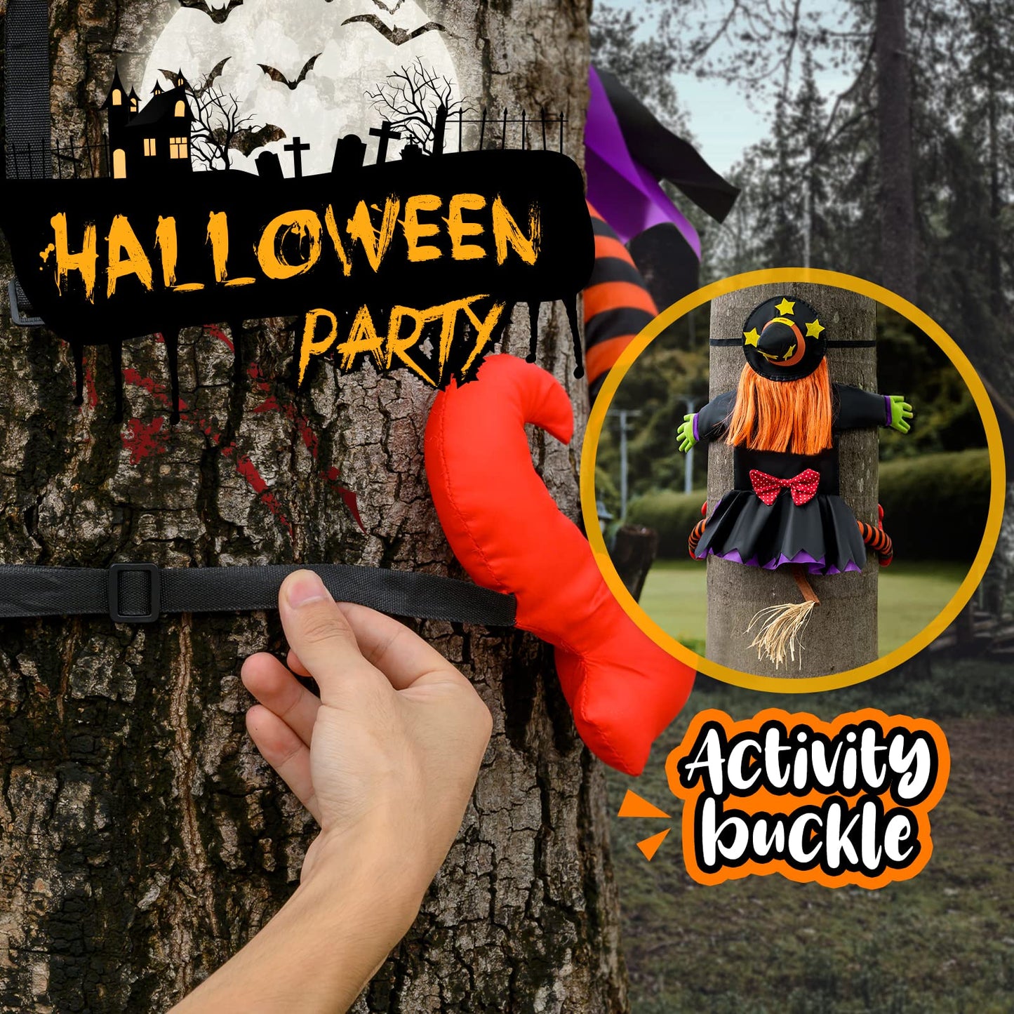 Halloween Decorations Outdoor Crashing Witch: 44'' Flying Crashed Witches Hanging into Tree - Halloween Decor for Yard Garden Porch