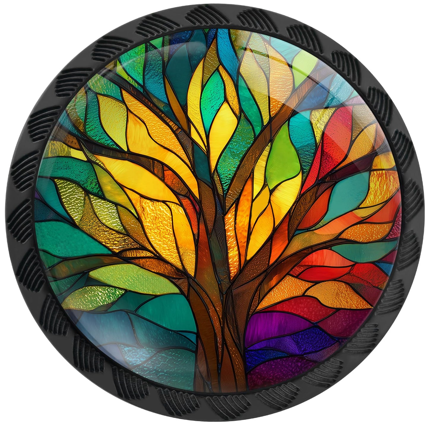 Artinhand 12 Pack Stained Glass Tree of Life Cabinet Knobs Round Drawer Pulls Colorful Tree Knob Cupboard Door Handles Hardware for Kitchen Bathroom Cabinets