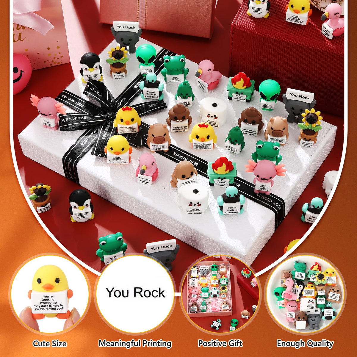 Gejoy 64 Pcs Mini Rubber You Rock Toys Set Mini Rock Figures Positive Gifts Desktop Ornaments and Decorations Inspirational Gifts for Employees, Staff, Teachers, Teams, and Friends (Novel)