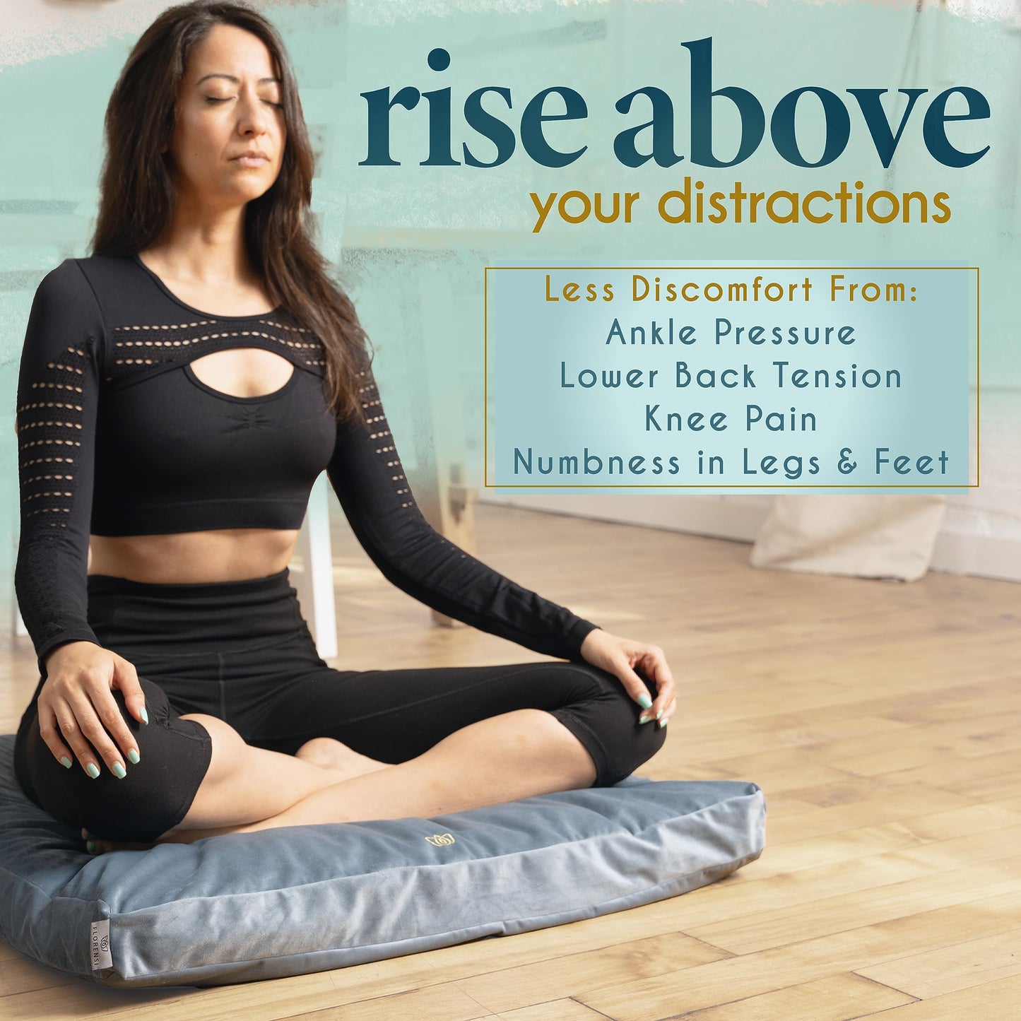 Florensi Meditation Mat Zabuton, Velvet Floor Cushions for Sitting, Meditation Cushions and Pillows with 100% Cotton Insert, Yoga Cushion for Women and Men, Pairs Perfectly with Yoga Bench