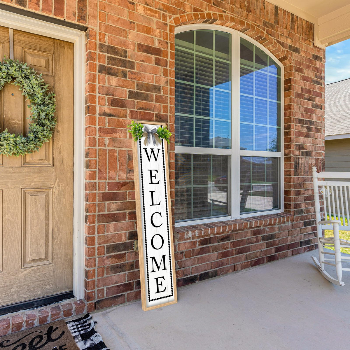Aurapeak Welcome Sign for Front Porch Door Standing, Outdoor Large Wooden Home Rustic Farmhouse Yard Vertical Hanging Modern Entryway Plaques Outside Decorations (45"X9" Wood)