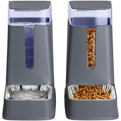 Automatic Cat and Dog Feeder Set, 2 Packs Stainless Steel Automatic Food and Water Dispenser, 3.8 L