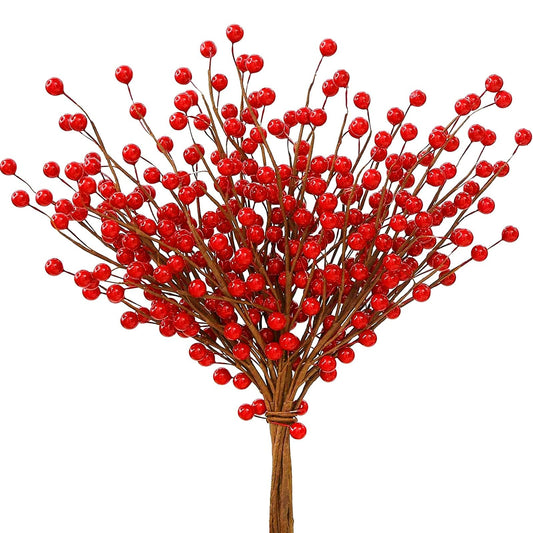 Trimgrace 12 Pack 14" Christmas Ornament Artificial Red Berry Stems Fake Holly Berry Picks for New Year Holiday Christmas Tree Vase DIY Wreath Crafts Home Decor