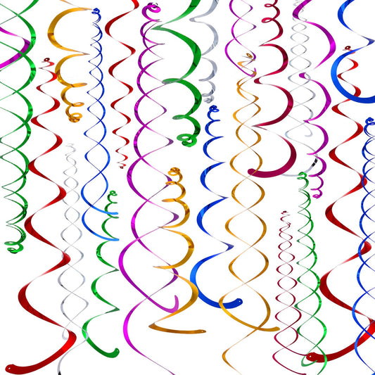 Bememo 84 Pcs Hanging Swirls Decoration Colorful Ceiling Swirl Foil Streamers Decorations for Wedding Birthday Graduation Celebration Thanksgiving Day Baby Shower Tea Party