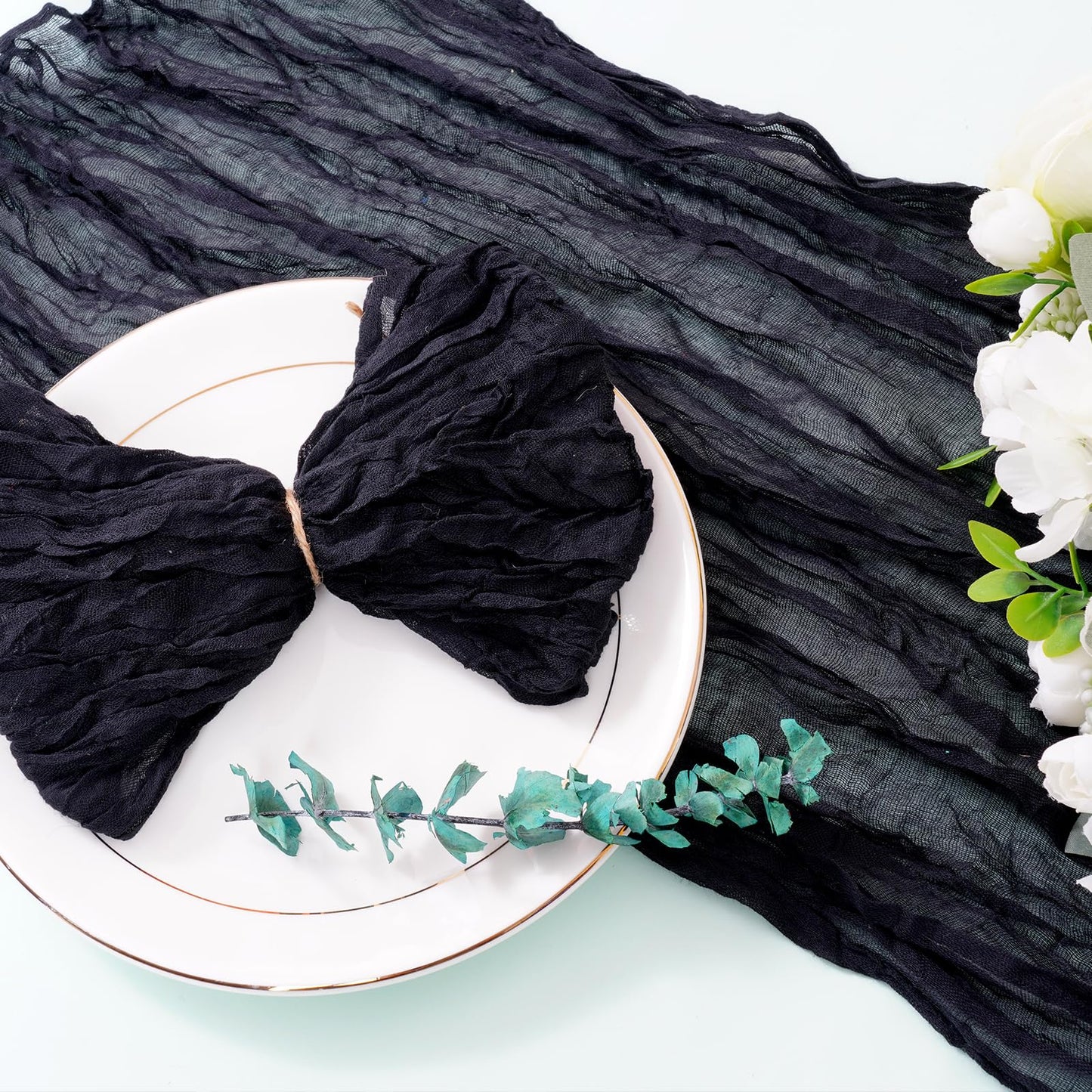 Nydotd 6pcs Halloween Cheesecloth Napkins 20 x 20 Inch Boho Dinner Napkins Wrinkled Rustic Linen Table Decorative Cloth Napkins for Wedding Party Baby Shower Family Everyday Use Easter (Black)