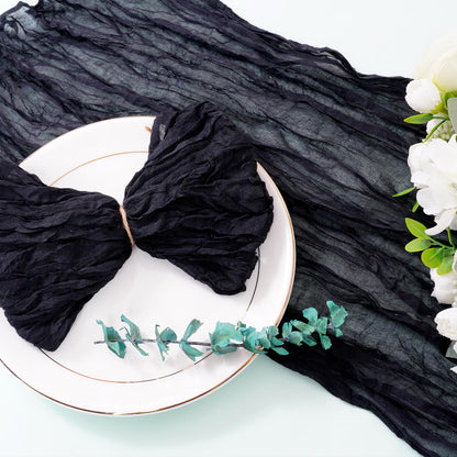 Nydotd 6pcs Halloween Cheesecloth Napkins 20 x 20 Inch Boho Dinner Napkins Wrinkled Rustic Linen Table Decorative Cloth Napkins for Wedding Party Baby Shower Family Everyday Use Easter (Black)