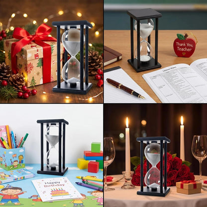 JIEHET Hourglass Sand Timer 15 Minutes, Hour Glass with Sand Decoration for Kids, Sand Clock Watch for Room Birthday Tea Coffee Table Book Shelf School Game Ornament Wooden (White Sand)