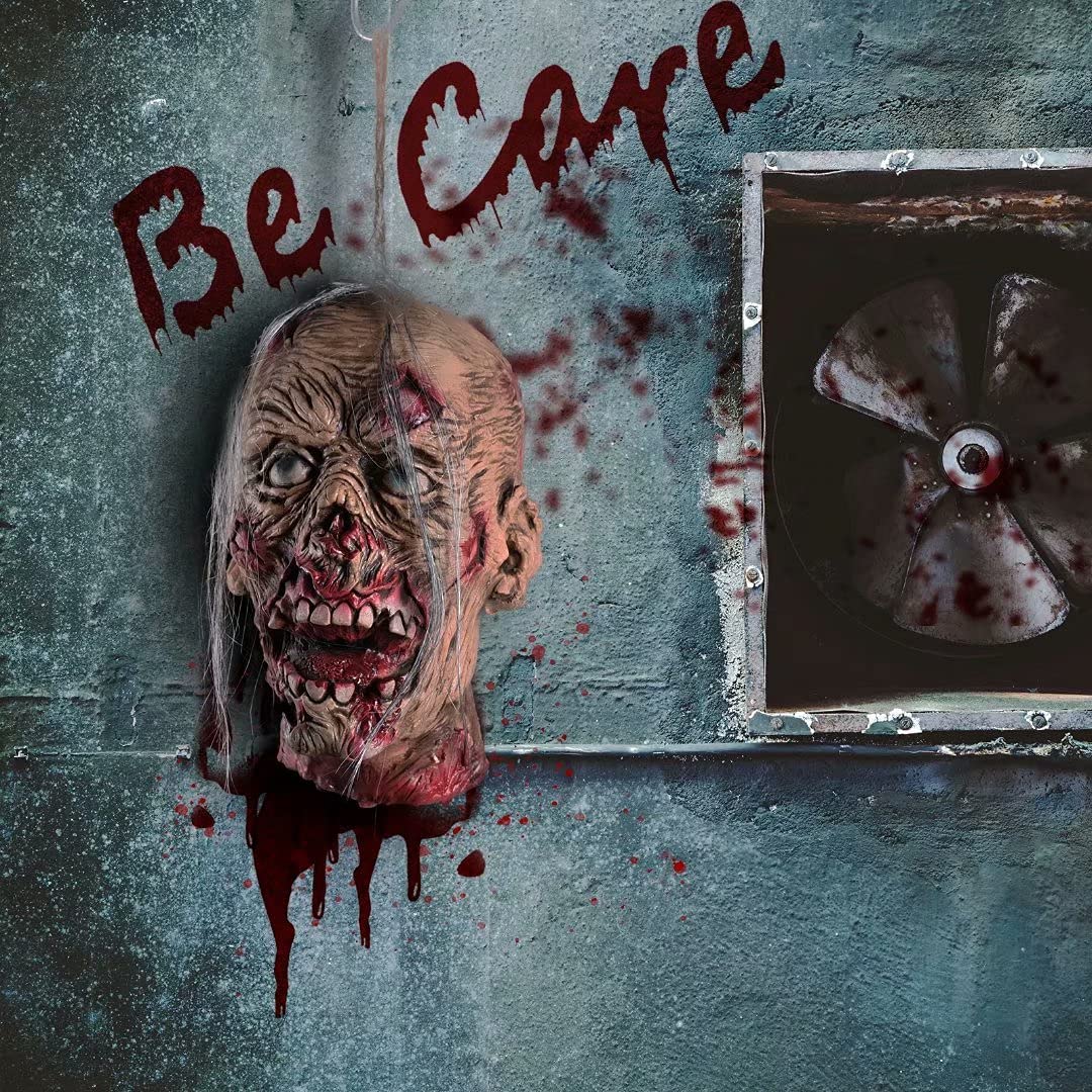 Halloween Decoration Props, Scary Hanging Severed Head Life-Size Bloody Latex Zombie Head for Haunted House Halloween Party Yard Bar Decor