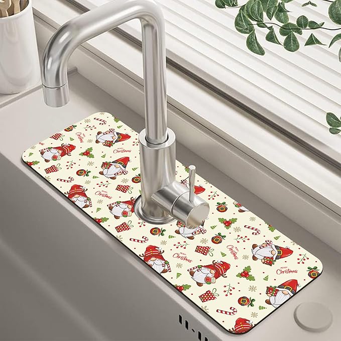 Christmas Santa Claus Kitchen Sink Splash Guard Mat Absorbent Fast Drying Mat
