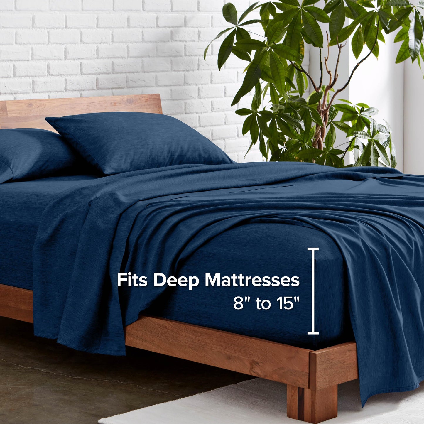 Bare Home Queen Sheet Set - Luxury 1800 Ultra-Soft Microfiber Double Brushed - Deep Pockets - Easy Fit - 4 Piece Set - Bedding Sheets & Pillowcases (Queen, Heathered Dark Blue)
