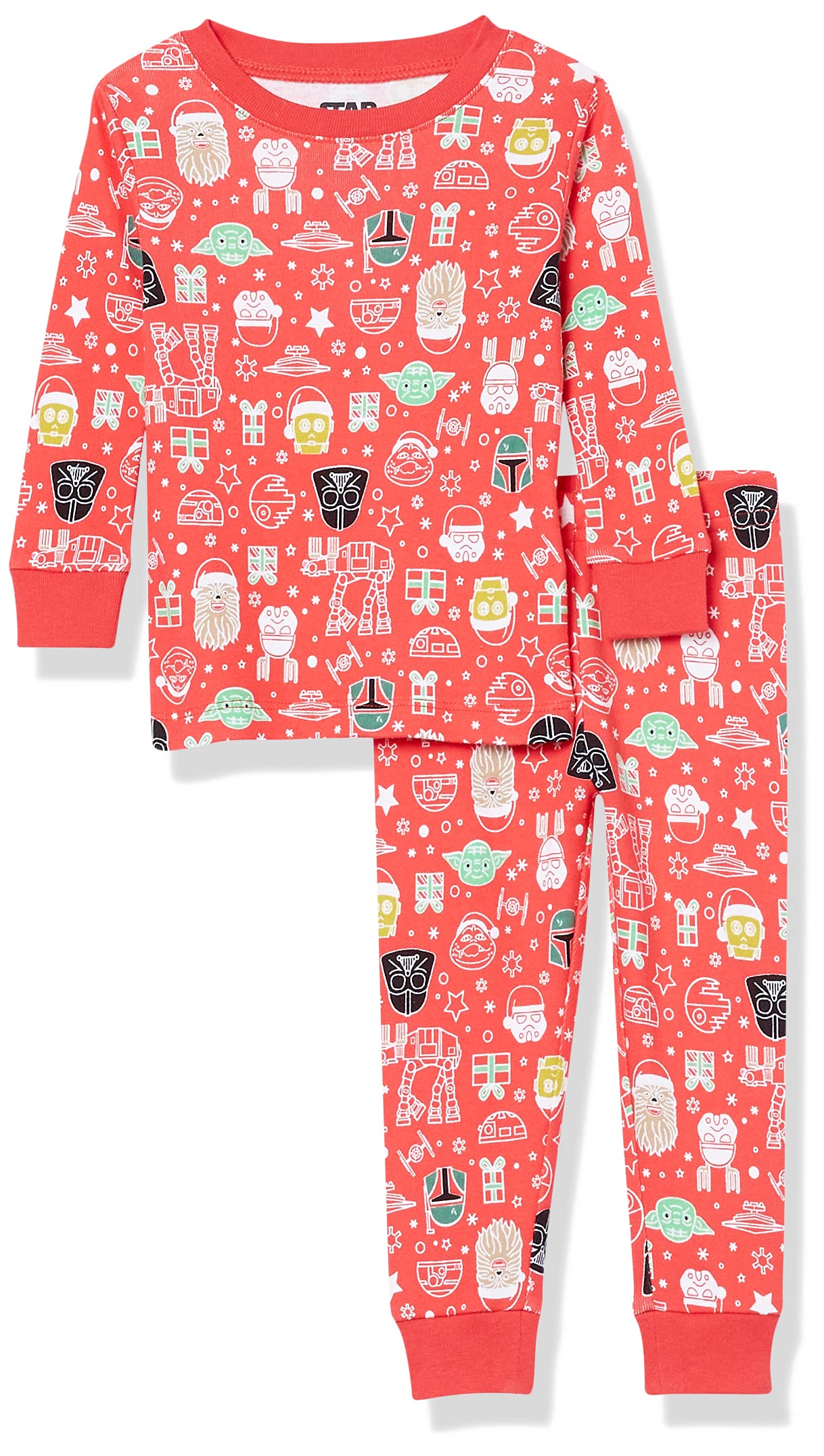 Amazon Essentials Disney | Marvel | Star Wars Toddler Boys' Snug-Fit Cotton Pajama Sleepwear Sets, Star Wars Holiday - Baby and Kids, 4T