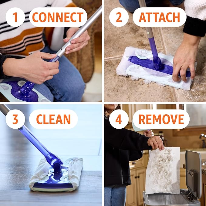 Amazon Basics Wet & Dry Sweeper Kit, 1 Sweeper Handle, 7 Heavy Duty Dry Floor