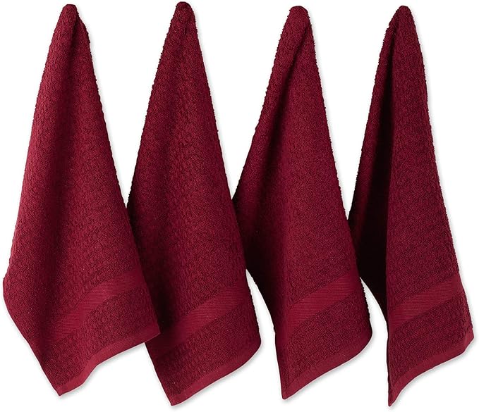 DII Basic Terry Collection Waffle Dishtowel Set, Solid Wine, 4 Piece