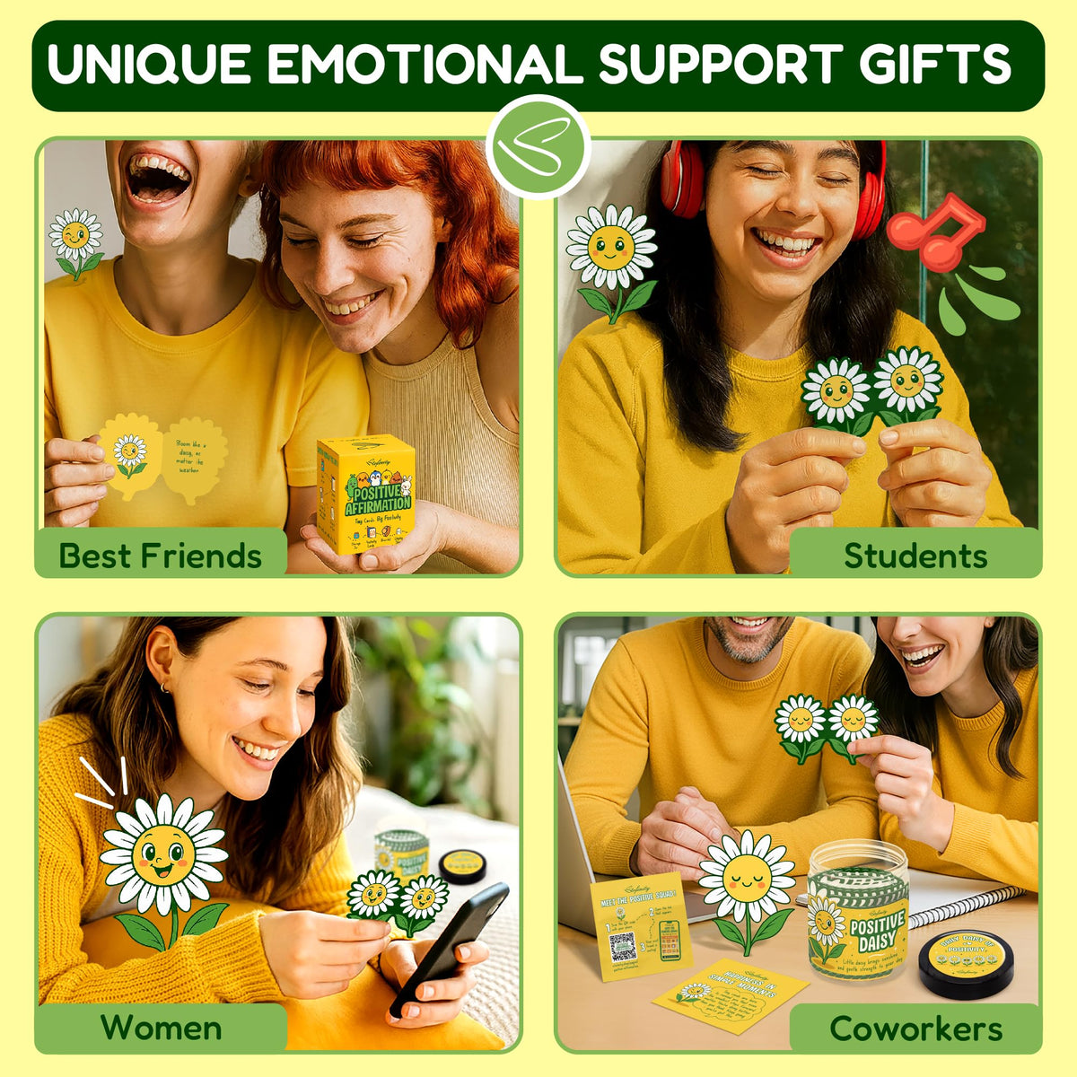 Stofinity Positive Daisy Gifts For Women - Emotional Support Flowers For Teachers Appreciation Gifts, Jar of Positive Affirmations Cards For Teens, Inspirational Gift Cute Desk Accessories