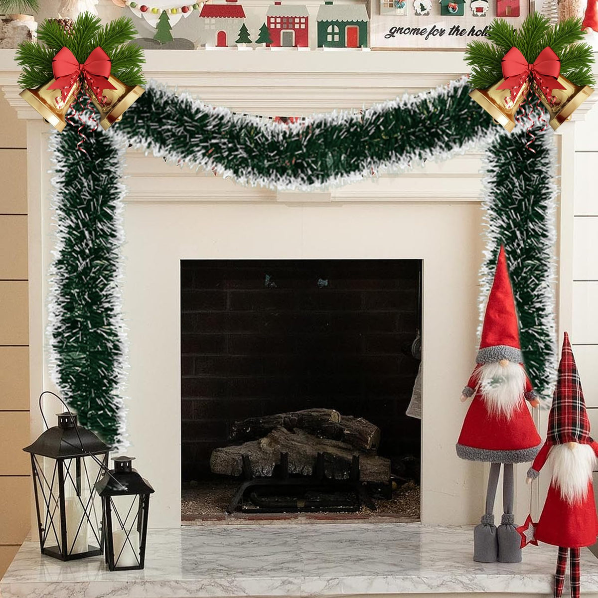 50 FT/15M Long Dark White Artificial Christmas Tinsel Garland Decorations DIY for Xmas Tree,Fireplace Mantel,Stairs Railing Outdoor Indoor Holiday Decor
