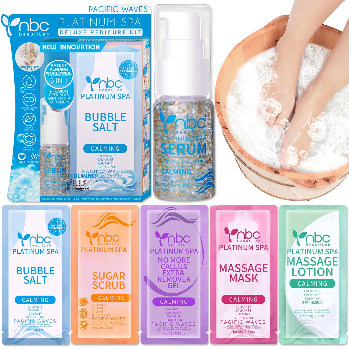 Pedicure Kit Foot Soak Set: Bubble Salt, Sugar Scrub, Massage Mask, Massage Lotion in a Box, 4 Step Foot Spa Kit for Dry Feet,Tired Feet（3 Set Tropical Fruit)
