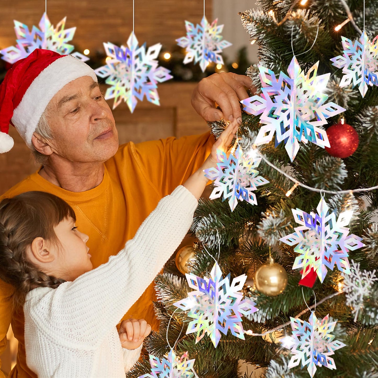 18pcs Hanging Snowflakes Decorations, 3D Iridescent Large Snowflakes Ornaments Hanging Snow Flakes from Ceiling for Christmas Winter Wonderland Indoor Home New Year Frozen Birthday Party Decorations