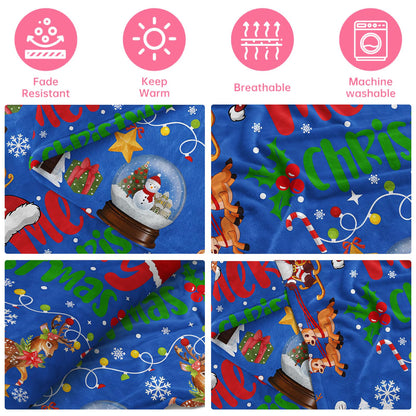 COMFAR Blue Cute Christmas Blankets and Throws for Adults/Women/Boys/Kids, Holiday Fleece Throw Blanket for Couch/Sofa, Holiday Decor, Christmas Decorations/Gifts 40"x 60"