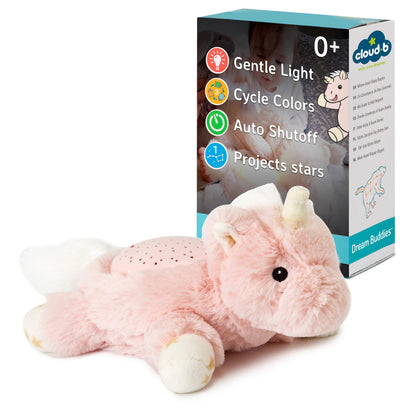Cloud B Mini Night Light Soothing Star Projector | Soft Brightness | 3 Colours | 1 Constellation | Auto Shut-Off | Unicorn Plush Night Light Dream Buddies Ella The Unicorn