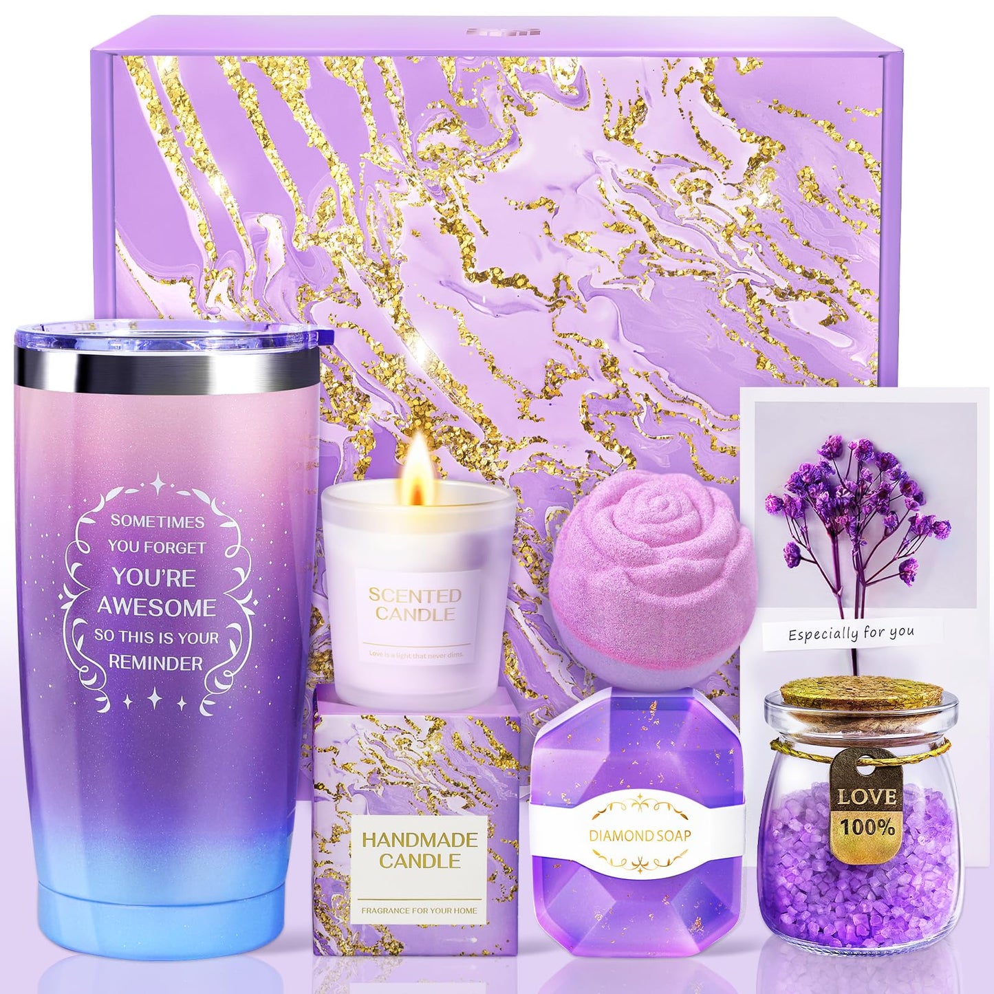 Christmas Gifts for Women, Birthday Gifts for Women, Christmas Gifts for Mom Spa Gifts for Wife, Girlfriend, Coworker, Grandma,Teacher Sister Christmas Gift, Gift Set Idea for Her-Purple Gift Basket
