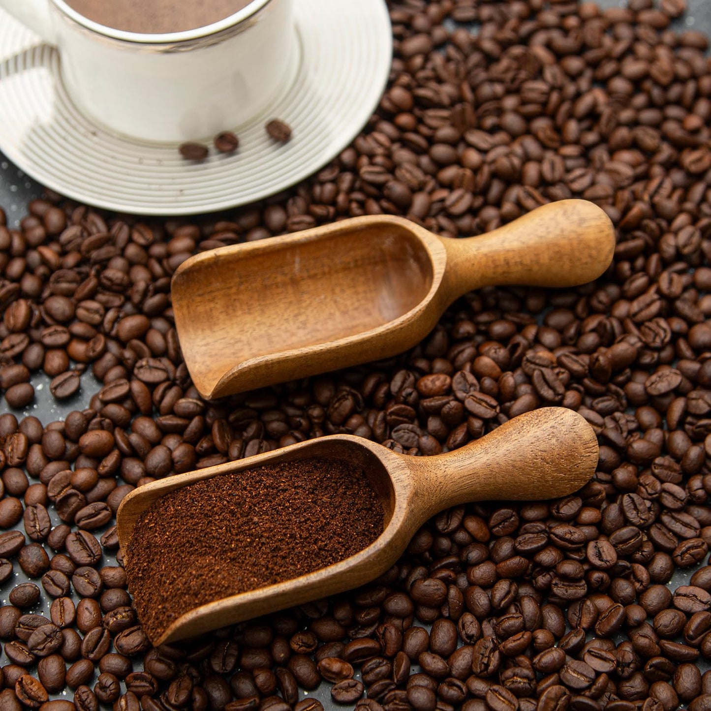 Large Coffee Scoop Shovel, 3pcs Wooden Scoop for Jars, 5.9″ Big Ground Coffee Scoop Measuring Spoons for Coffee, Tea, Powder- Multifunctional Kitchen Scoop for Bath Salts,Laundry (Acacia Wood)