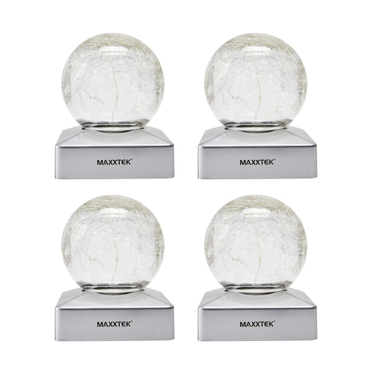 Maxxtek® Solar LED Crackle Ball Garden Post Deck Cap Lights Outdoor Fence Lights - Warm White 4 Pack