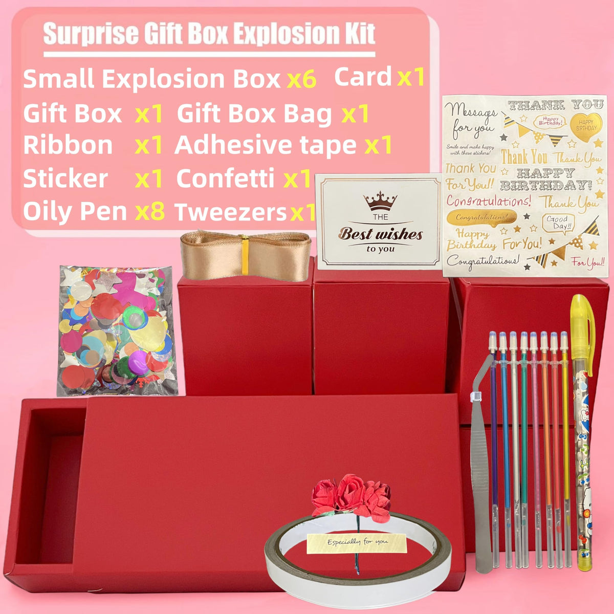 JINSTABAG Surprise Gift Box Explosion for Money, DIY Unique Folding Bouncing Cash Pop Up Gift Boxes for Birthday, Christmas, Anniversary, Valentine's Day. (Red)