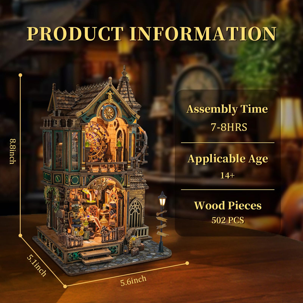 LORENOOK Magic Clock Tower Book Nook, Miniature Building Kit with LED Light