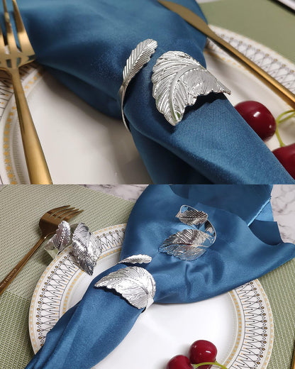 SEEBRIDER Napkin Rings Set of 12, Napkin Rings Silver Leaf Metal for Table Setting Wedding Birthday Anniversary Easter Christmas Halloween Thanksgiving Party Fall