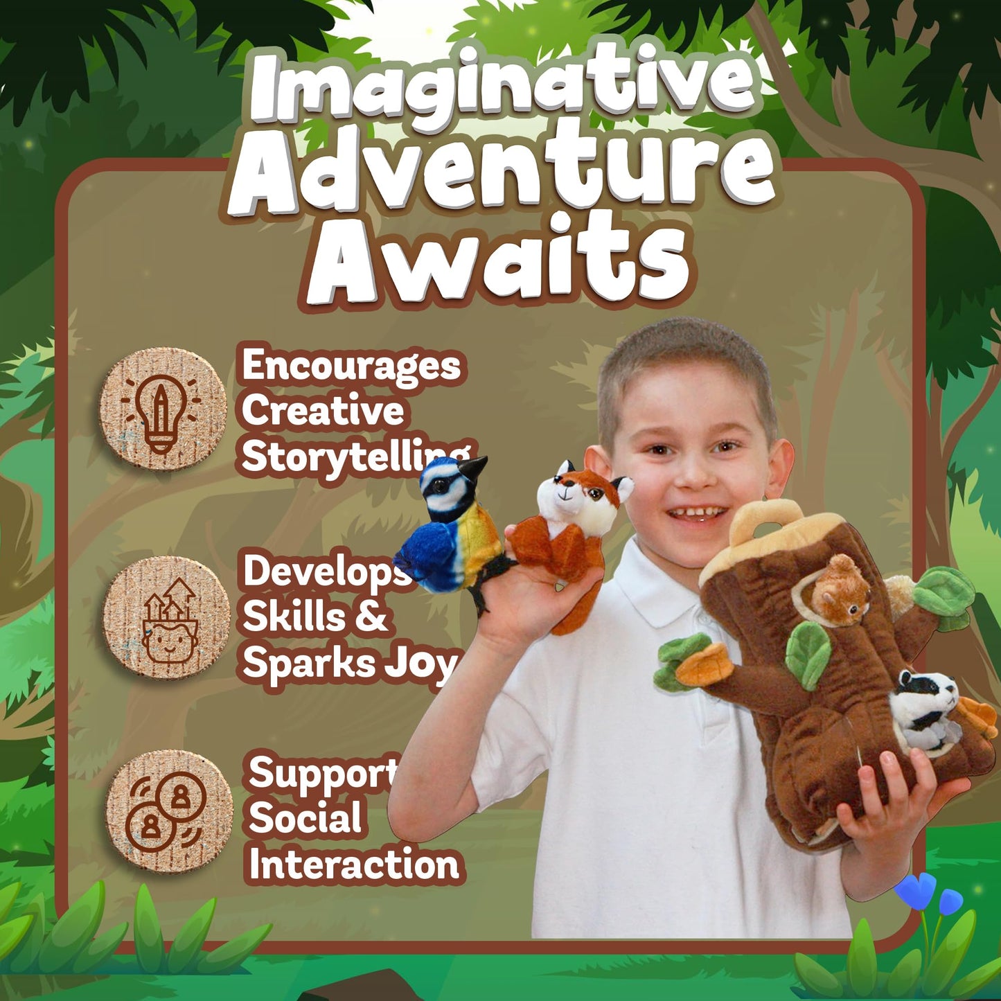 The Puppet Company Hideaway Tree House – Soft Plush Finger Puppets for Toddlers and Babies – Interactive Toy Set for Storytelling, Learning, Imagination, Roleplay and Fun Games