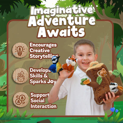 The Puppet Company Hideaway Tree House – Soft Plush Finger Puppets for Toddlers and Babies – Interactive Toy Set for Storytelling, Learning, Imagination, Roleplay and Fun Games