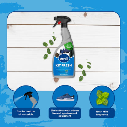 Envii Kit Fresh – Effective Sweat Odour Remover for Clothes & Sports Equipment, Natural Boxing Glove Deodoriser Spray to Use on Trainers, Gym Kit & Clothes, Shoe Odour Eliminator 750ml Spray