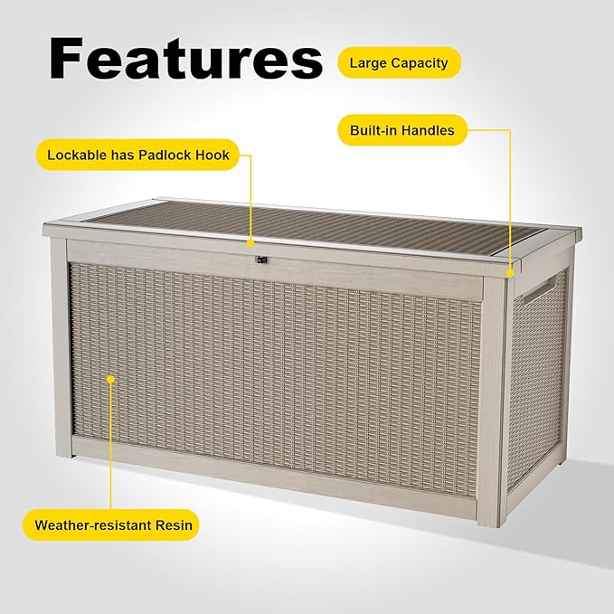 ROJIK Outdoor Storage Housing Deck Box,Waterproof Patio Furniture, Garden Tools, Cushions, Pool Accessories Storage Bench with Lockable Lid and Side Handles (Grey,320 Gallon)