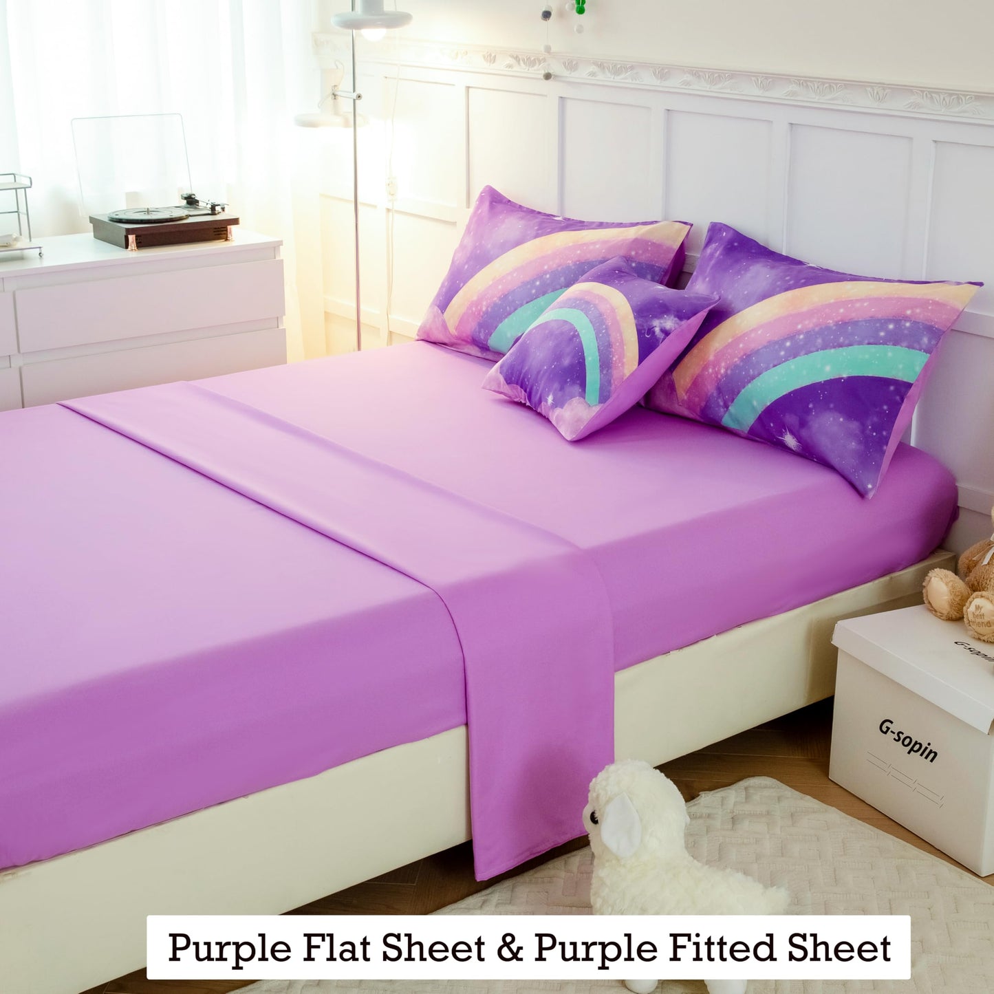 ANGIYUIN Deep Purple Rainbow Kids Comforter Set Twin 6 Pieces Gradient Glitter Bedding for Girls 3D Galaxy Nebula Bed Set with Sheets for All Season