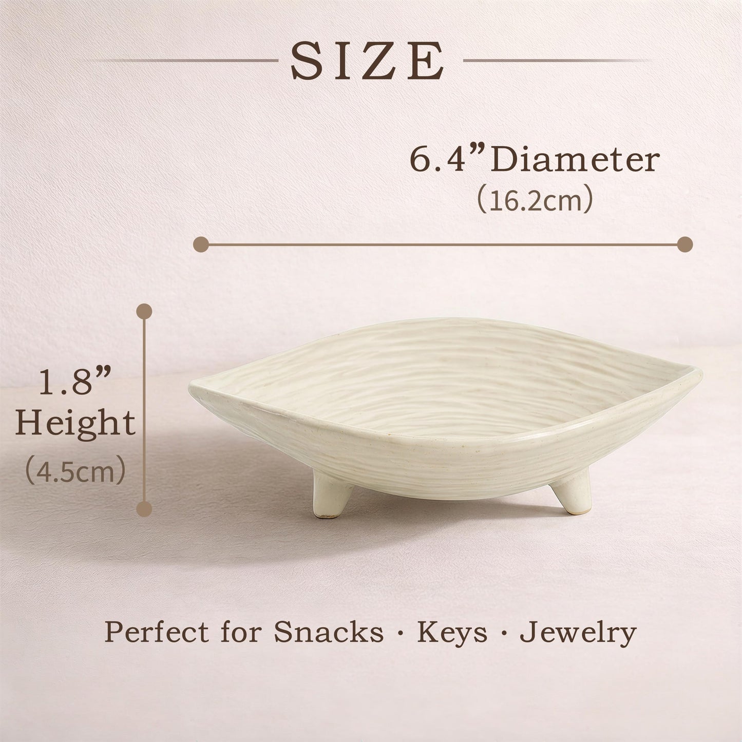 BSTUR Small Decorative Bowl, 6” Ceramic Key Bowl for Entryway Table, Multi-Purpose Decorative Bowls for Candy, Jewelry and Home Decor（Retro White）