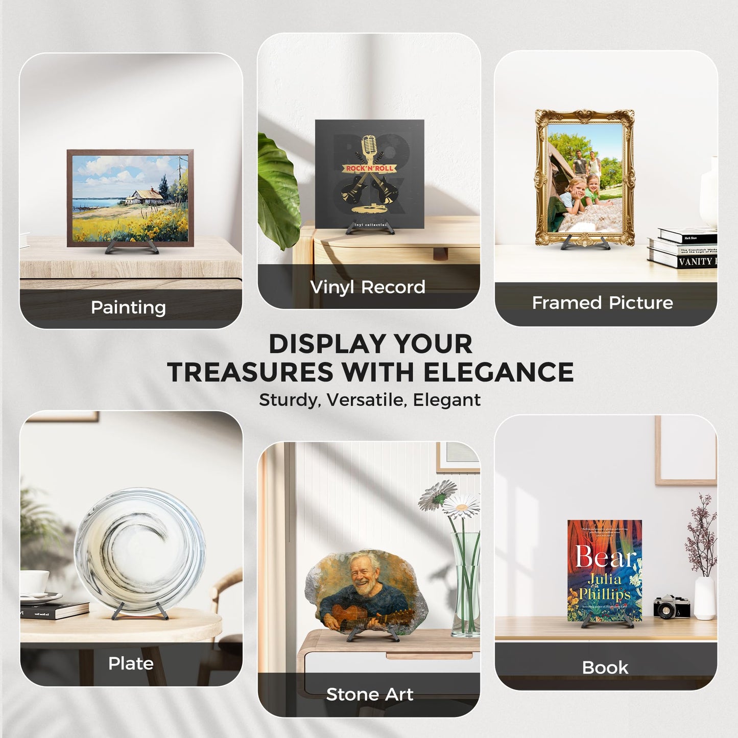 TR-LIFE Plate Stands for Display, 6 Inch, 4-Pack, Plastic Picture Frame Holder Easels for Plates, Pictures, Books, Signs, Plaques