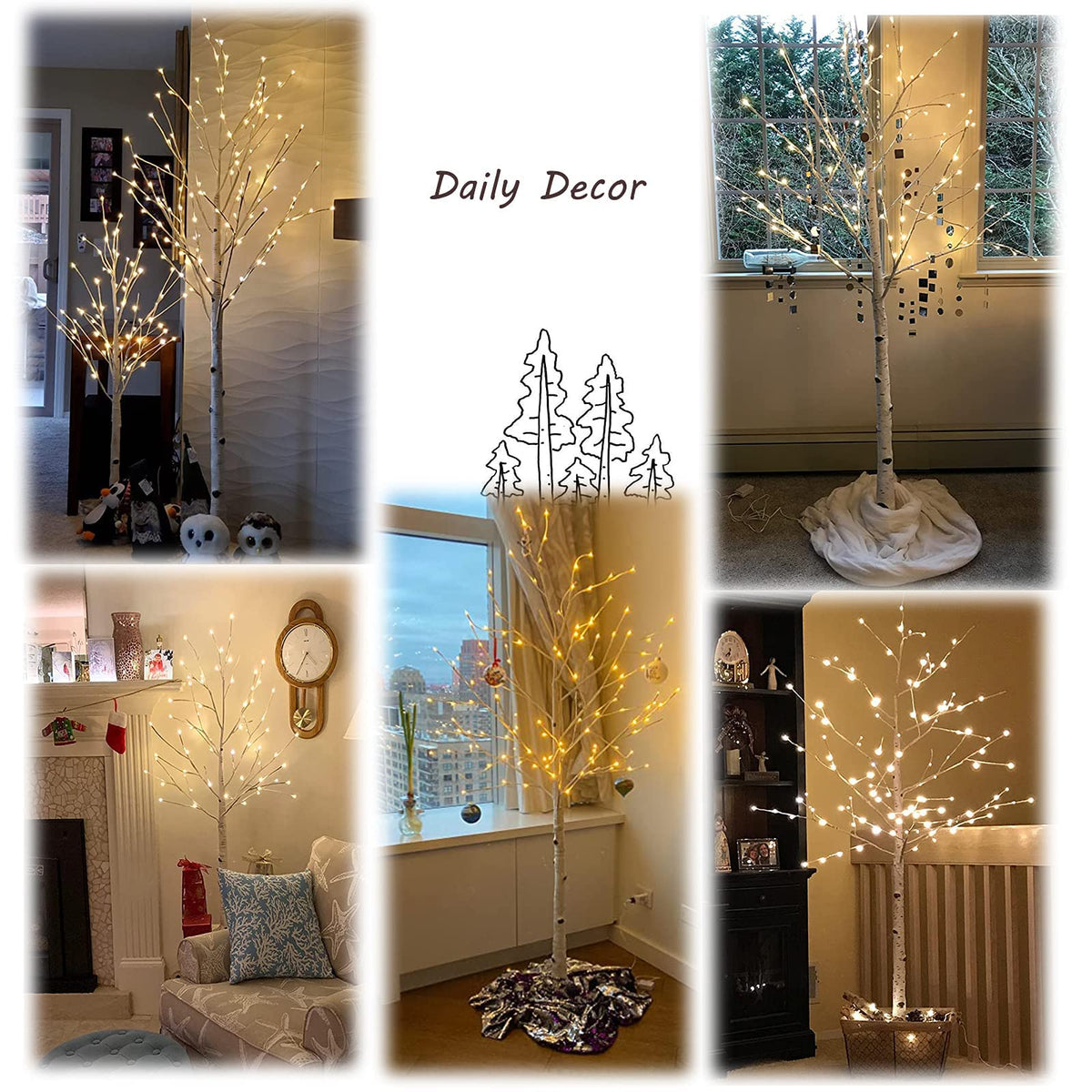 Hairui Lighted Birch Tree Plug in 4FT 72 LED White Twig Tree with Lights for Thanksgiving Christmas Room Decorations Indoor Outdoor