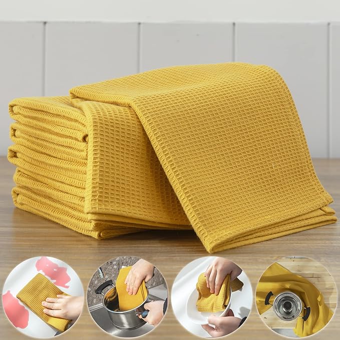 QUILTINA Dish Towels Set, 100% Cotton Waffle Weave Kitchen Towels 6 Pack