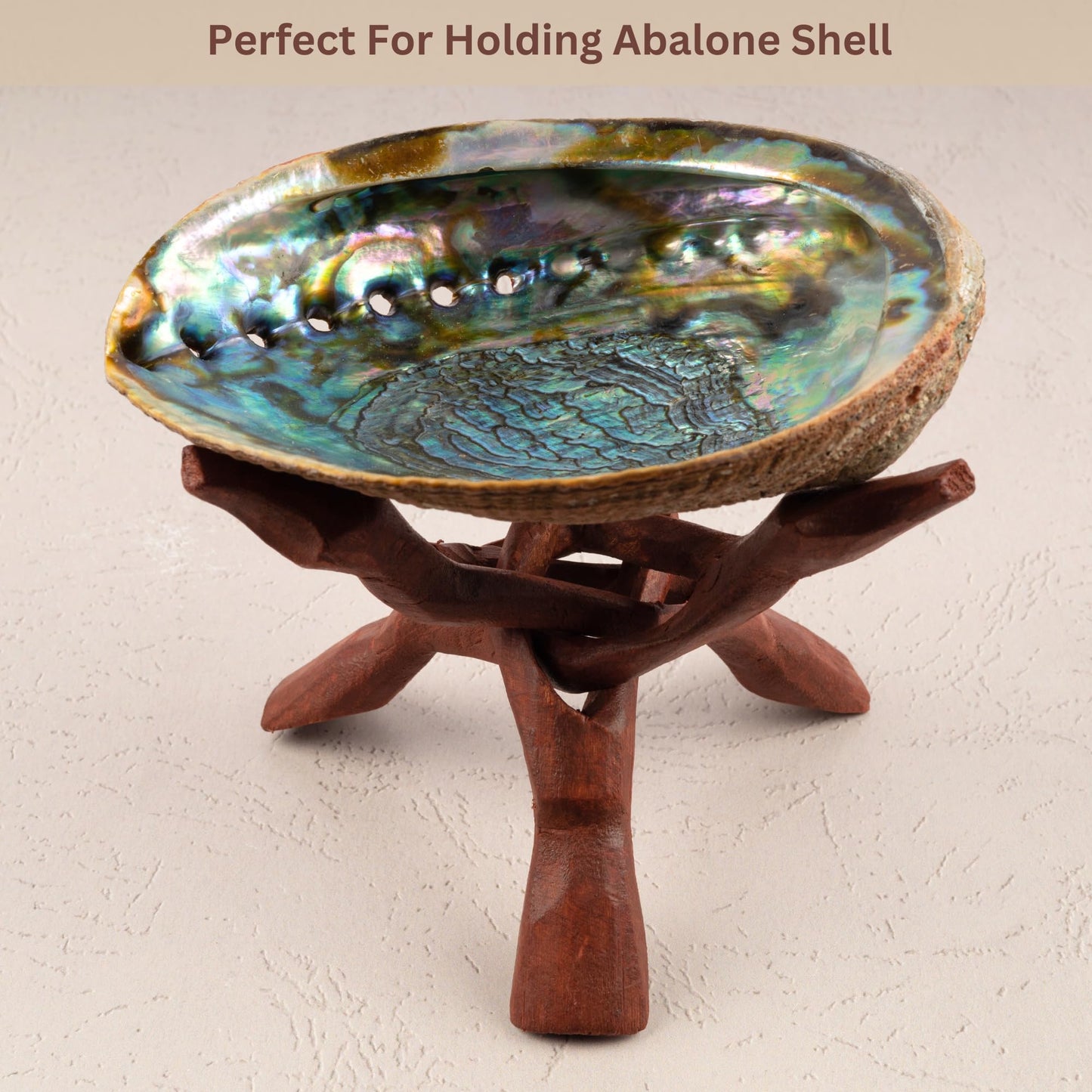 Wish Well Extra Large 8" Wooden Tripod Stand - Hand-Carved Room Decor Holder ~ Ideal for Abalone Shell, Decorative Bowl, Crystal Ball, Sphere, Geode ~ Wood Display Stand & Perfect Crystal Holder